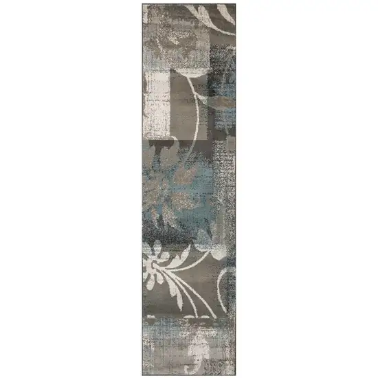 8' Floral Power Loom Distressed Stain Resistant Runner Rug Photo 1