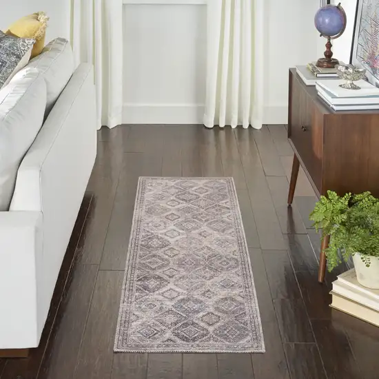 10' Floral Power Loom Distressed Washable Runner Rug Photo 6