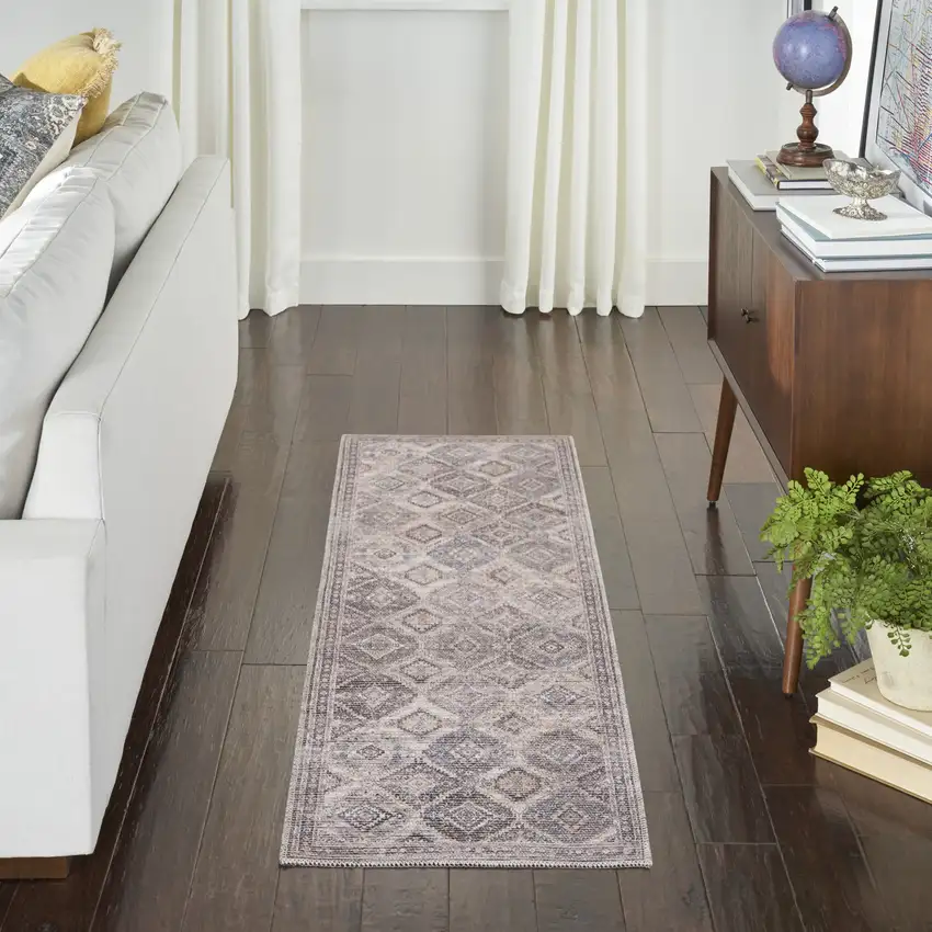 10' Floral Power Loom Distressed Washable Runner Rug Photo 6