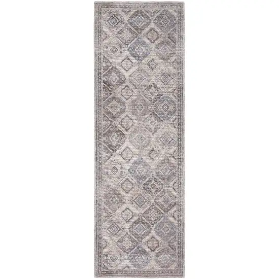 10' Ivory and Tan Floral Power Loom Distressed Washable Runner Rug Photo 2