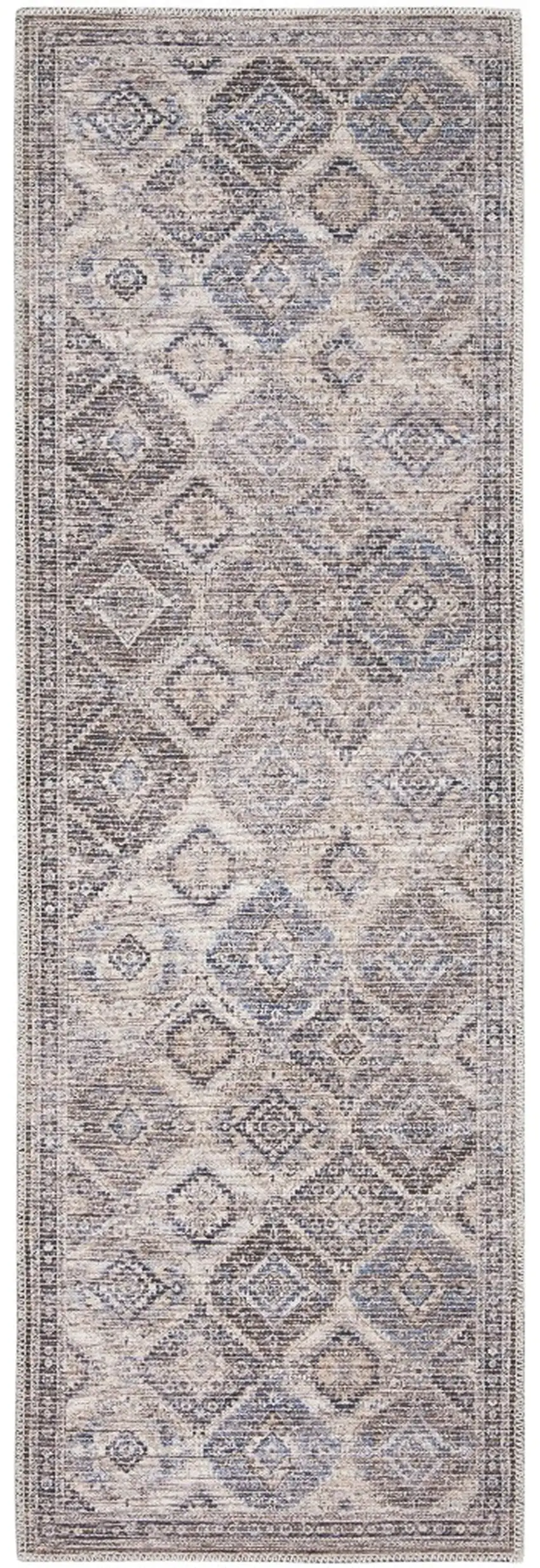 10' Ivory and Tan Floral Power Loom Distressed Washable Runner Rug Photo 2