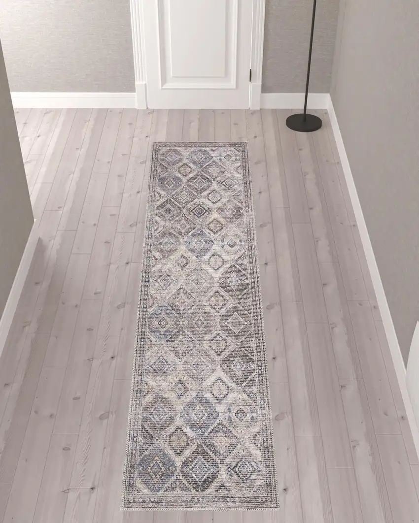 10' Floral Power Loom Distressed Washable Runner Rug Photo 3