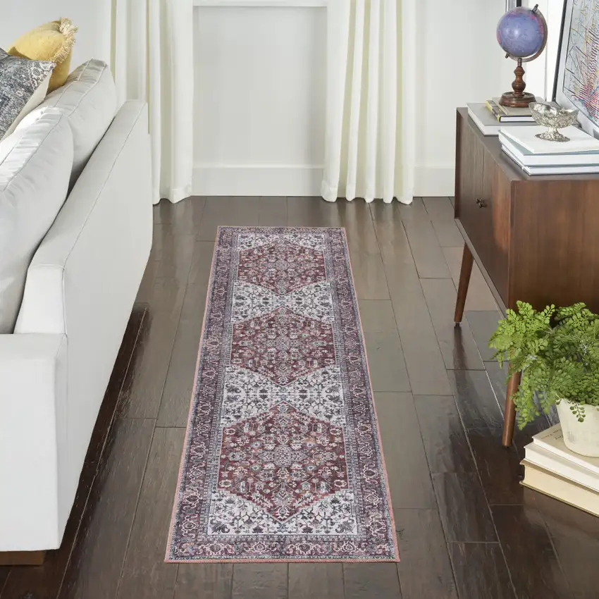 10' Floral Power Loom Distressed Washable Runner Rug Photo 7