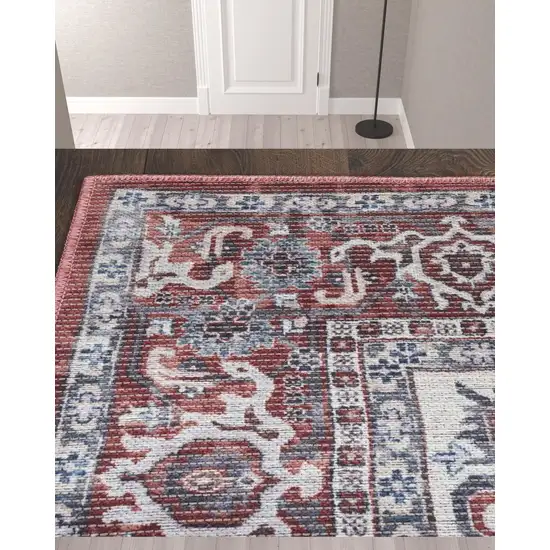 10' Floral Power Loom Distressed Washable Runner Rug Photo 2