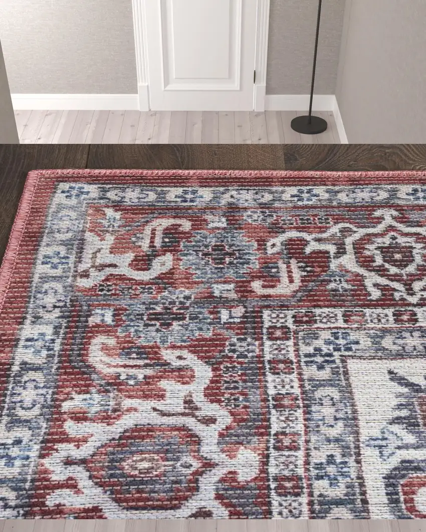 10' Floral Power Loom Distressed Washable Runner Rug Photo 2