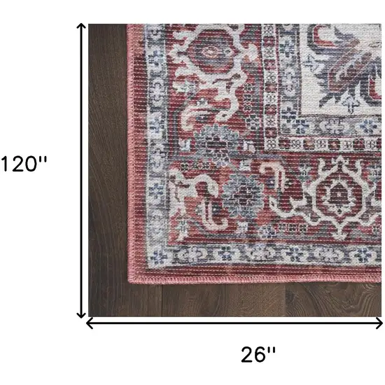 10' Floral Power Loom Distressed Washable Runner Rug Photo 8