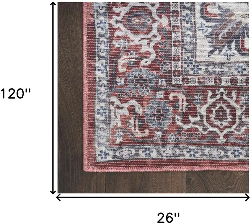 10' Floral Power Loom Distressed Washable Runner Rug Photo 8