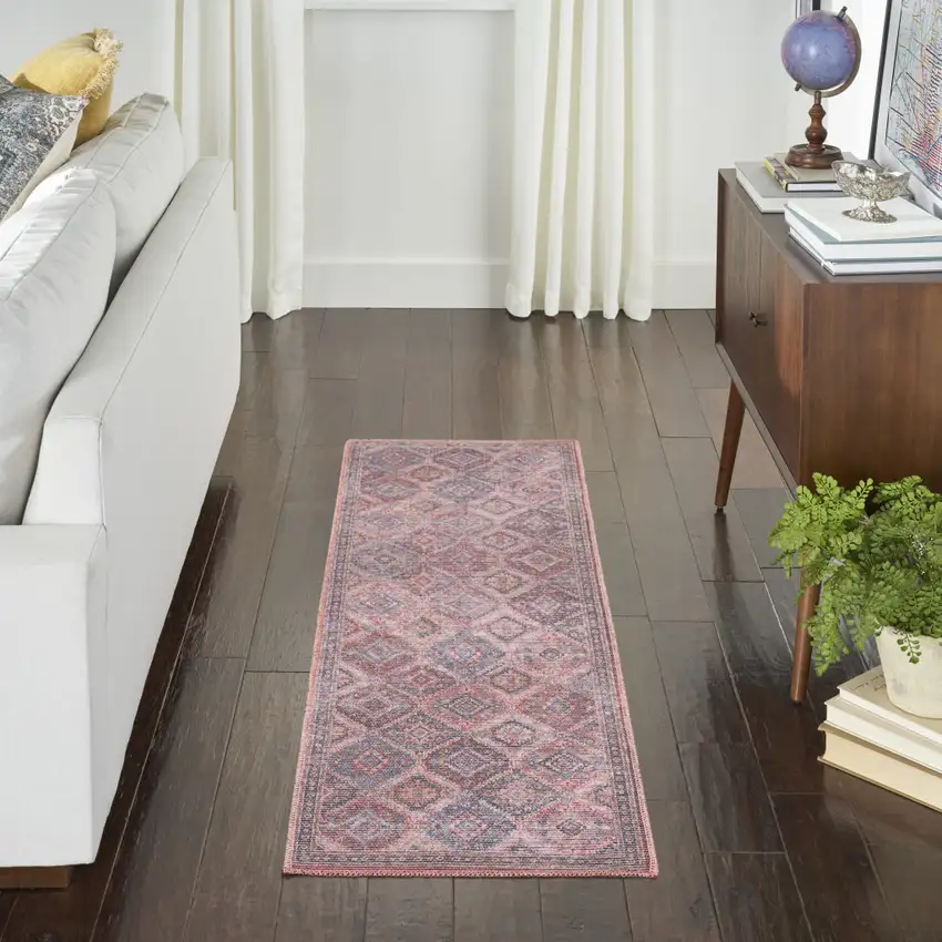 10' Floral Power Loom Distressed Washable Runner Rug Photo 6