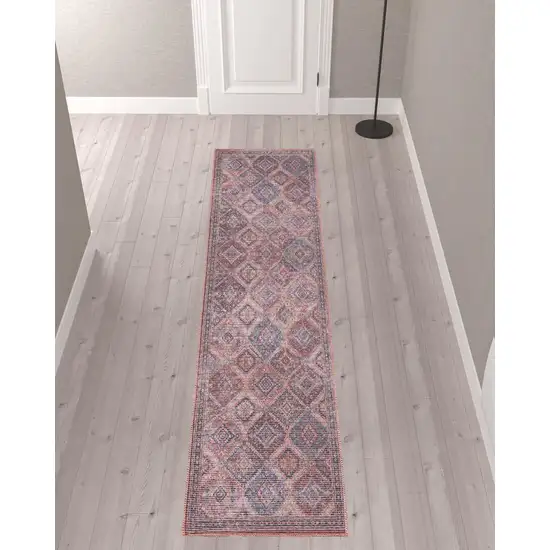 10' Floral Power Loom Distressed Washable Runner Rug Photo 2
