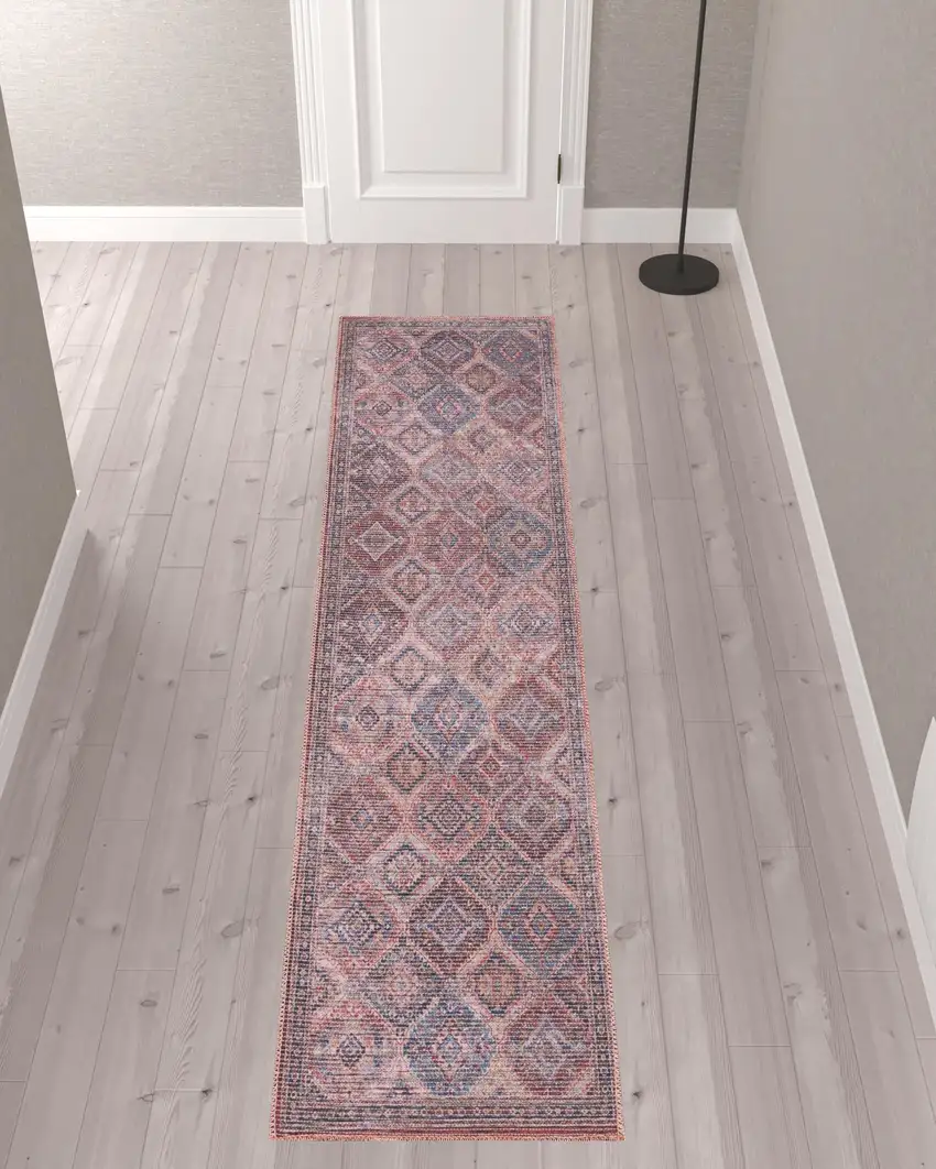 10' Floral Power Loom Distressed Washable Runner Rug Photo 2