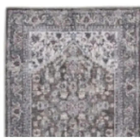 10' Green and Ivory Floral Power Loom Distressed Washable Runner Rug Photo 3