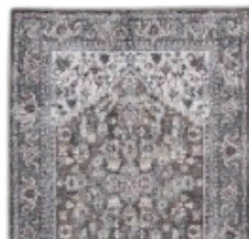 10' Green and Ivory Floral Power Loom Distressed Washable Runner Rug Photo 3