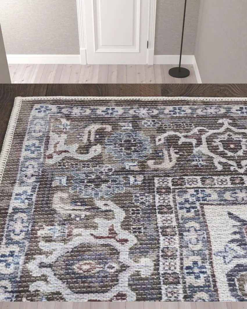 10' Floral Power Loom Distressed Washable Runner Rug Photo 2