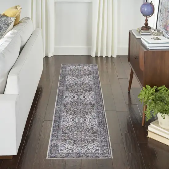 10' Floral Power Loom Distressed Washable Runner Rug Photo 6