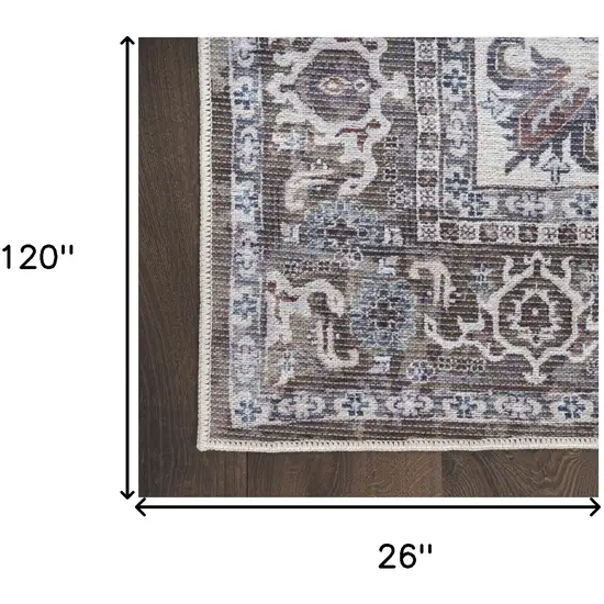 10' Floral Power Loom Distressed Washable Runner Rug Photo 7