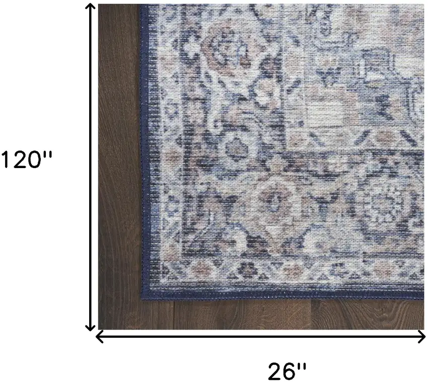 10' Floral Power Loom Distressed Washable Runner Rug Photo 7