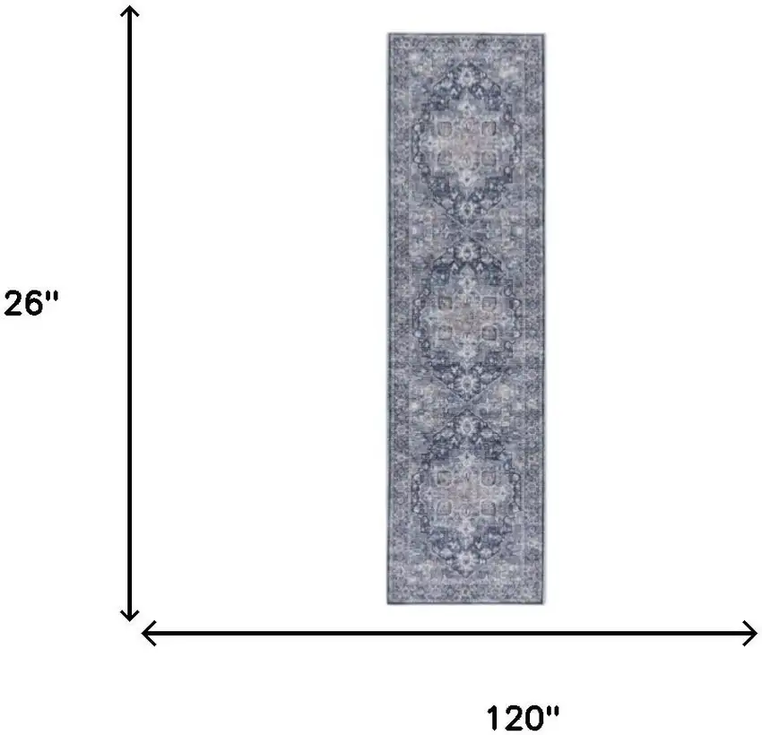 10' Blue and Ivory Floral Power Loom Distressed Washable Runner Rug Photo 3