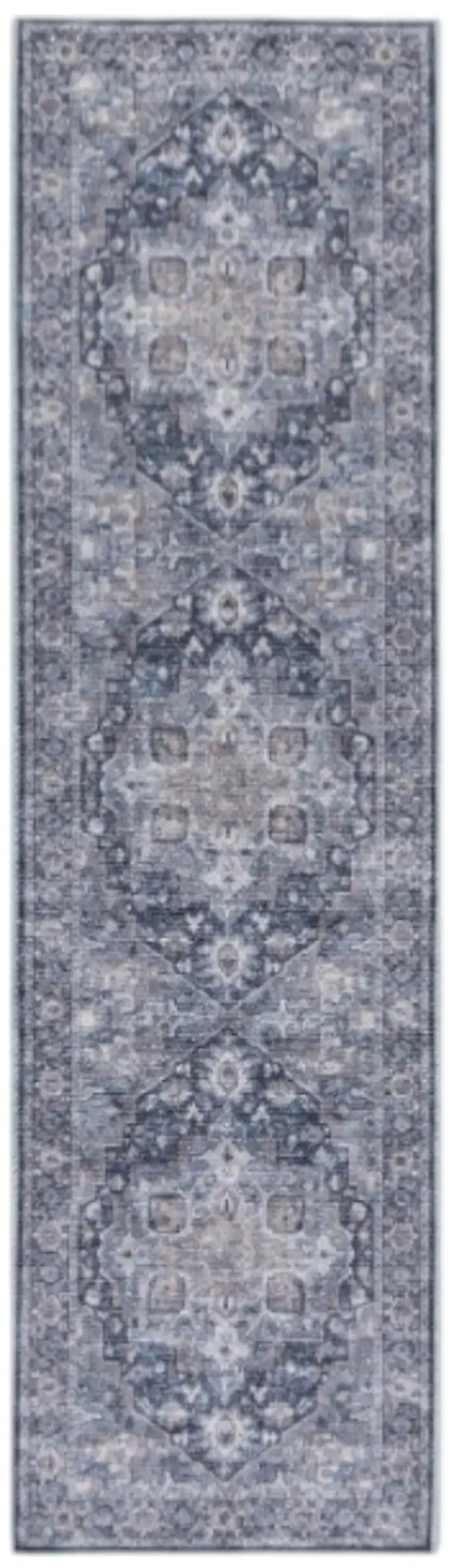 10' Blue and Ivory Floral Power Loom Distressed Washable Runner Rug Photo 2