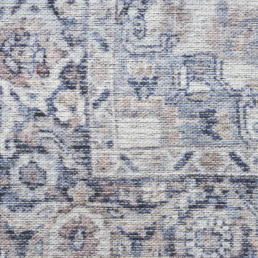 10' Blue and Ivory Floral Power Loom Distressed Washable Runner Rug Photo 1
