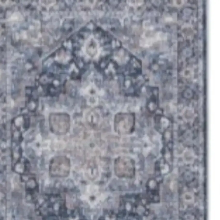 10' Blue and Ivory Floral Power Loom Distressed Washable Runner Rug Photo 4