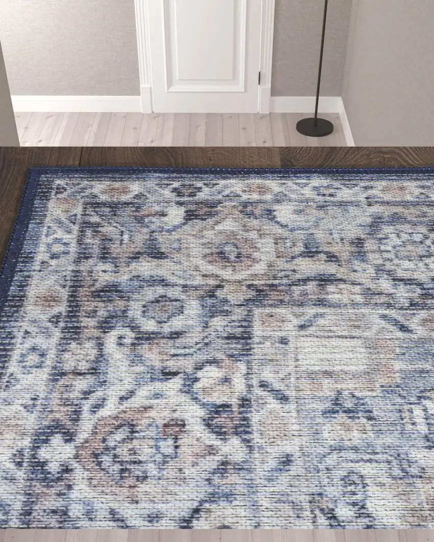 10' Floral Power Loom Distressed Washable Runner Rug Photo 2