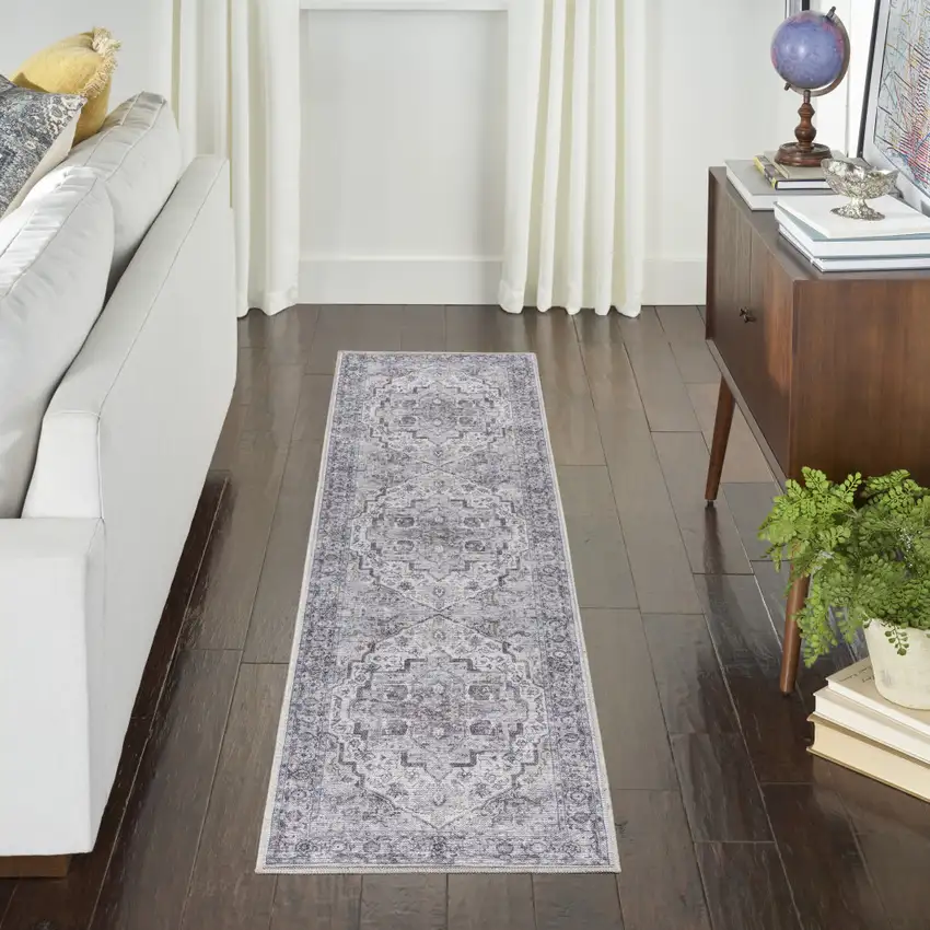 10' Floral Power Loom Distressed Washable Runner Rug Photo 5