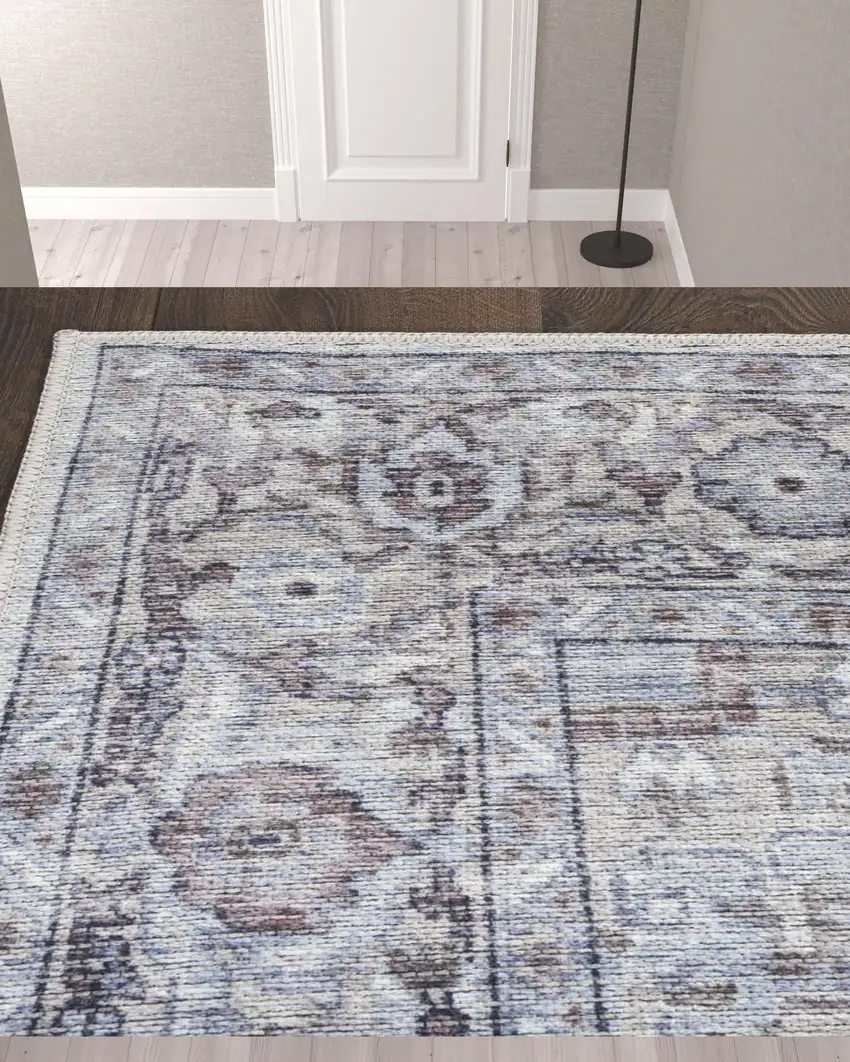 10' Floral Power Loom Distressed Washable Runner Rug Photo 2