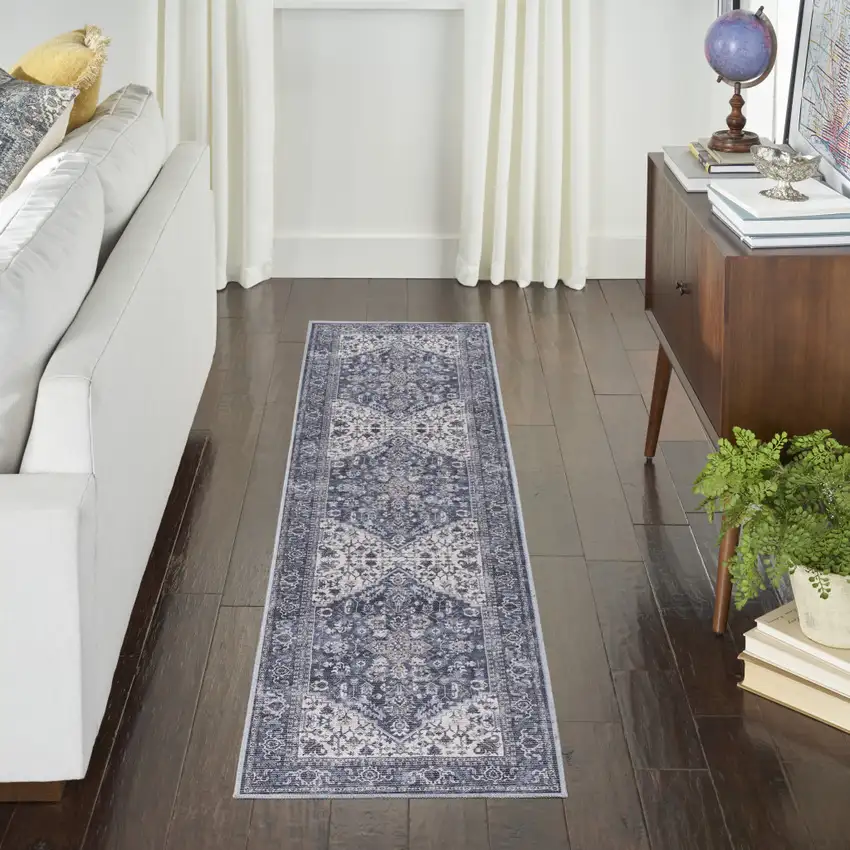 10' Floral Power Loom Distressed Washable Runner Rug Photo 5