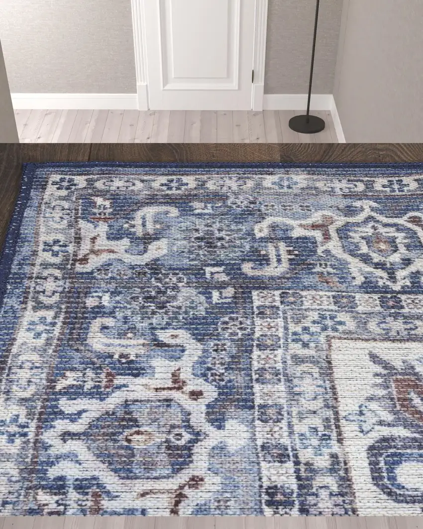 10' Floral Power Loom Distressed Washable Runner Rug Photo 2
