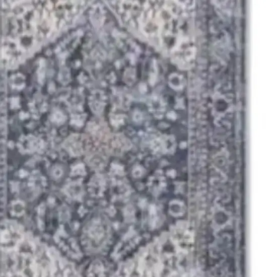 10' Blue and Ivory Floral Power Loom Distressed Washable Runner Rug Photo 4