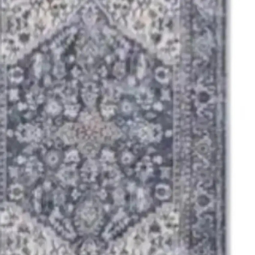 10' Blue and Ivory Floral Power Loom Distressed Washable Runner Rug Photo 4