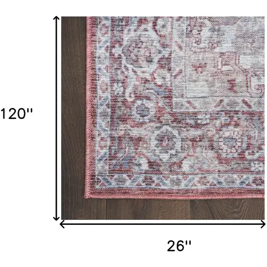 10' Floral Power Loom Distressed Washable Runner Rug Photo 7