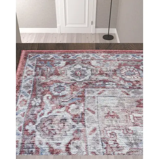 10' Floral Power Loom Distressed Washable Runner Rug Photo 2