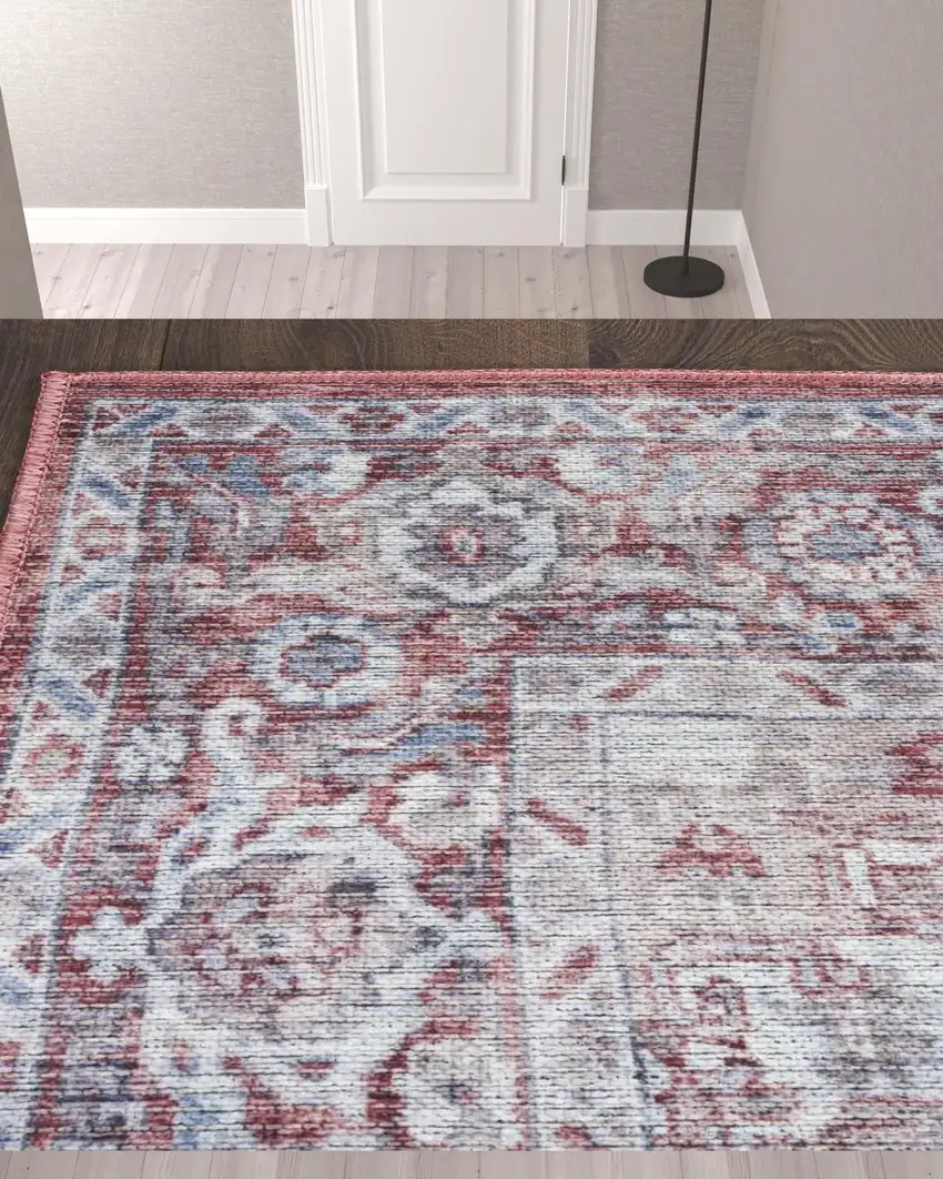10' Floral Power Loom Distressed Washable Runner Rug Photo 2