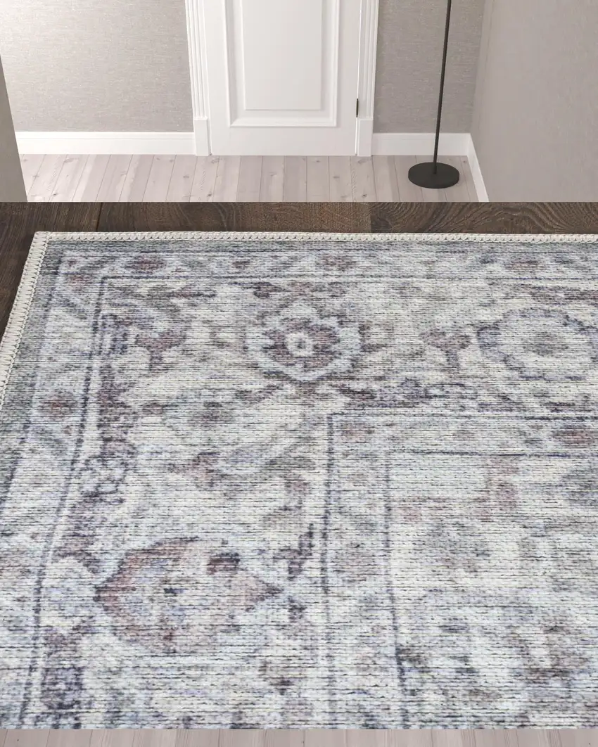 10' Floral Power Loom Distressed Washable Runner Rug Photo 2