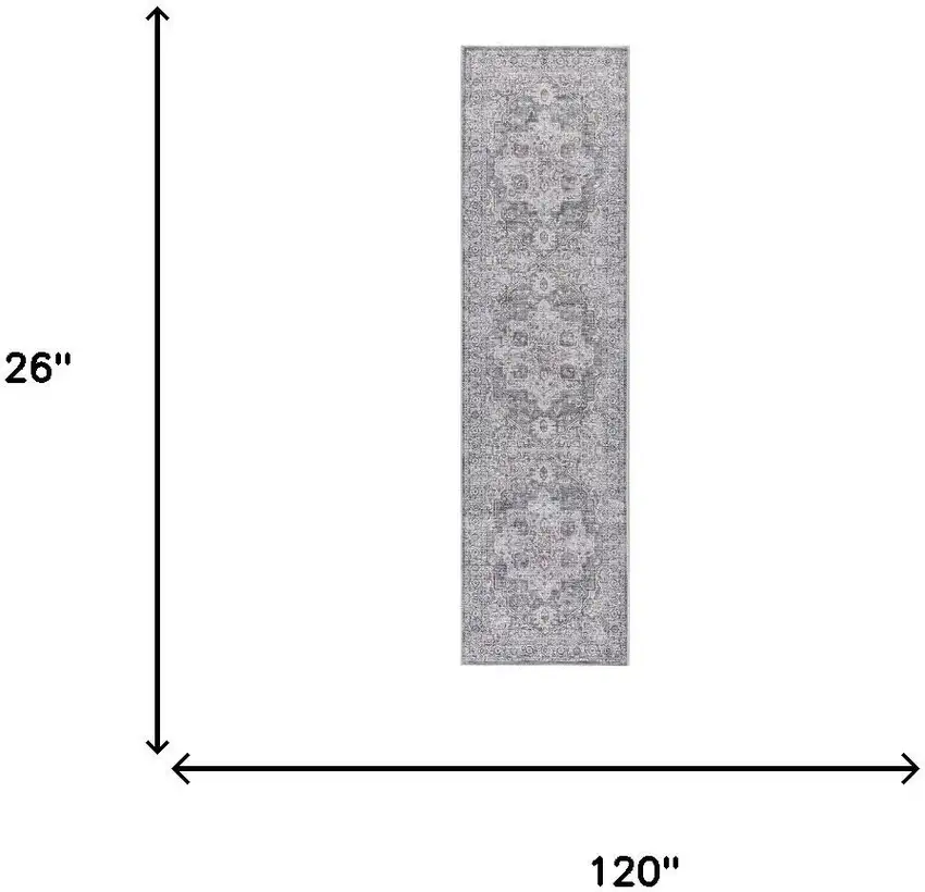 10' Gray and Ivory Floral Power Loom Distressed Washable Runner Rug Photo 3