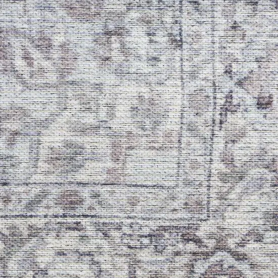 10' Gray and Ivory Floral Power Loom Distressed Washable Runner Rug Photo 3