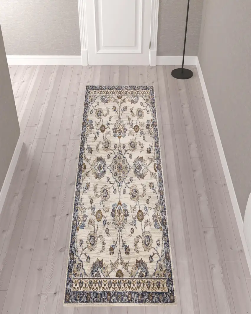 10' Floral Power Loom Runner Rug Photo 2