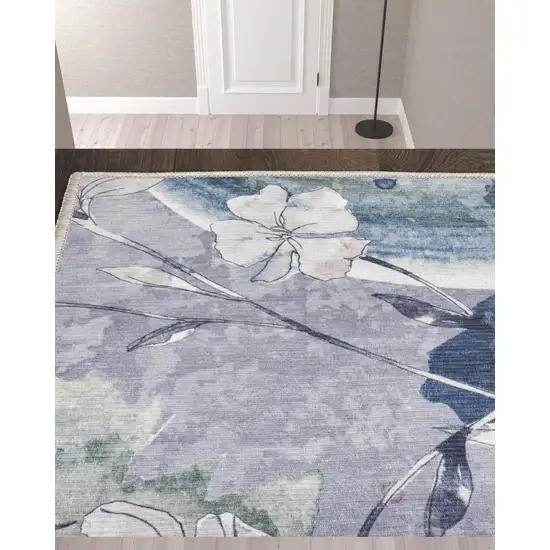 10' Floral Power Loom Washable Non Skid Runner Rug Photo 2