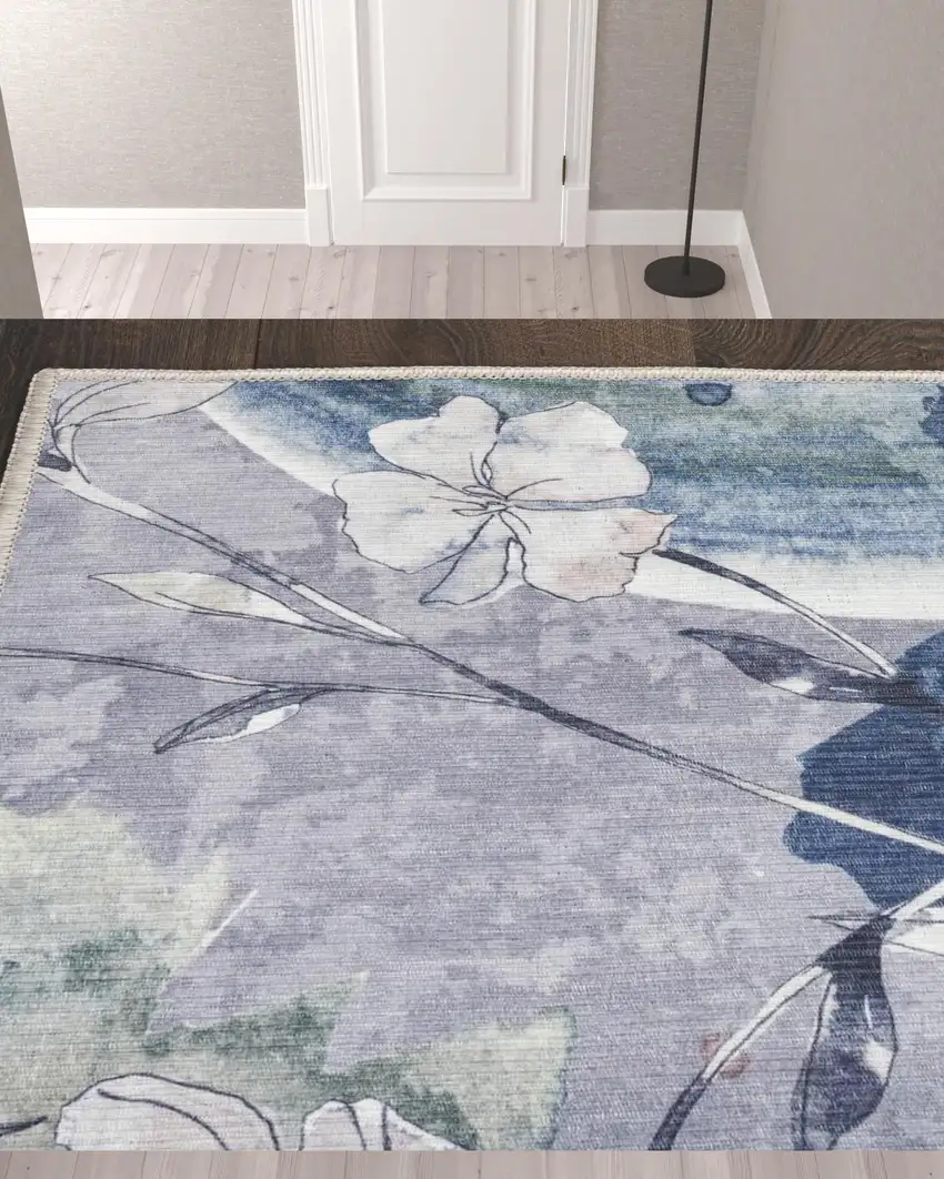 10' Floral Power Loom Washable Non Skid Runner Rug Photo 2