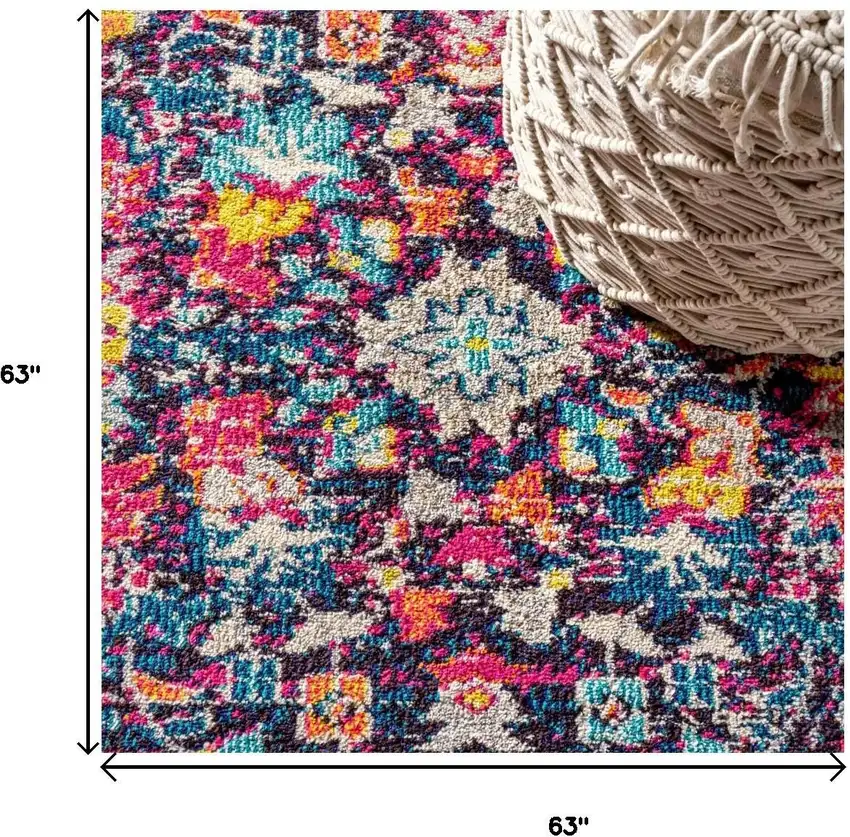 5' Floral Square Rug Photo 9