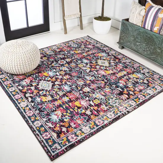 5' Floral Square Rug Photo 2