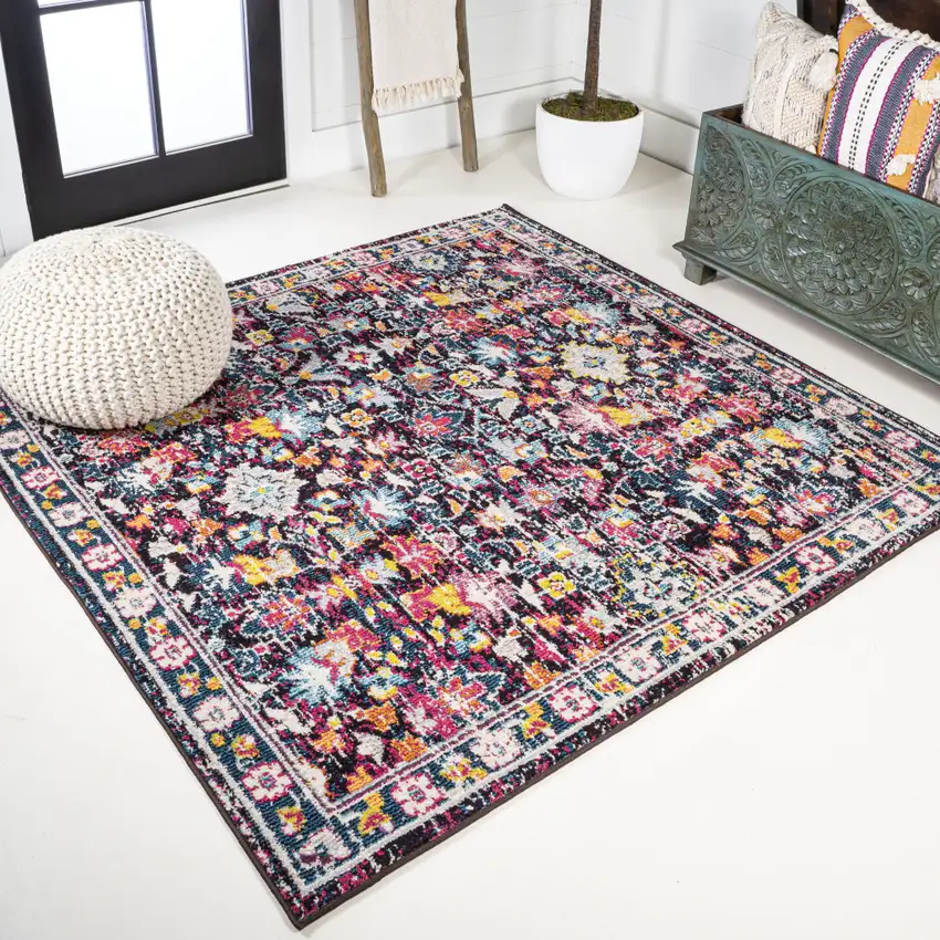 5' Floral Square Rug Photo 2