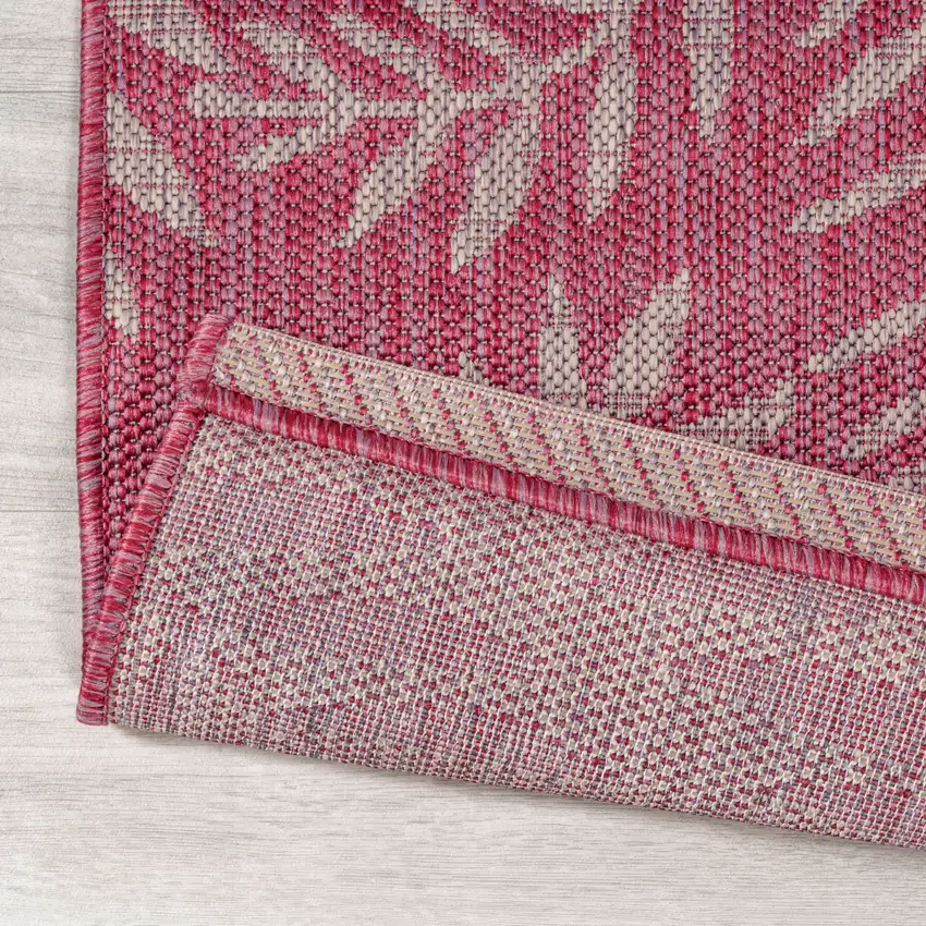 8' Fuchsia And Light Gray Floral Indoor Outdoor Runner Rug Photo 8