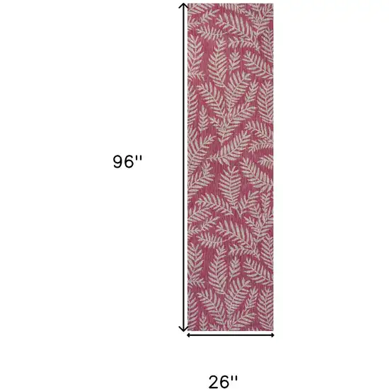 8' Fuchsia And Light Gray Floral Indoor Outdoor Runner Rug Photo 7