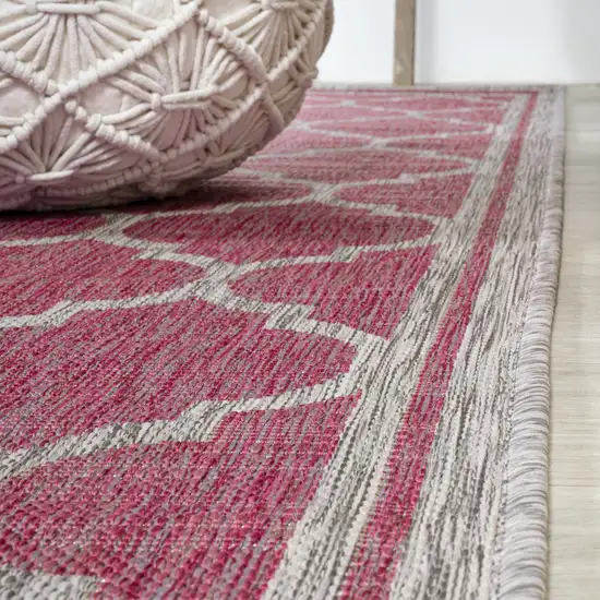 10' Fuchsia And Light Gray Geometric Indoor Outdoor Runner Rug Photo 7