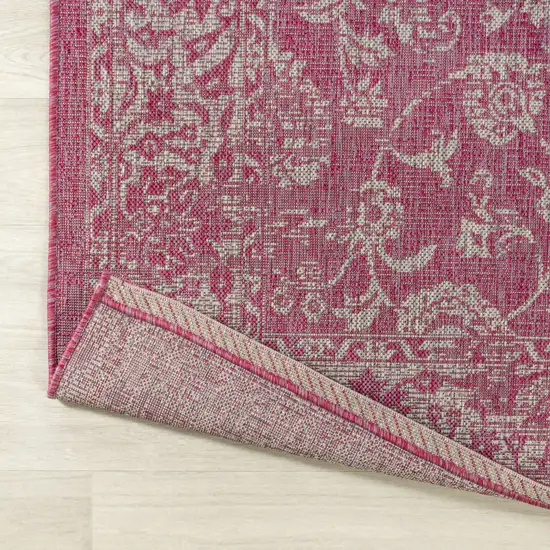 10' Fuchsia And Light Gray Medallion Indoor Outdoor Runner Rug Photo 8