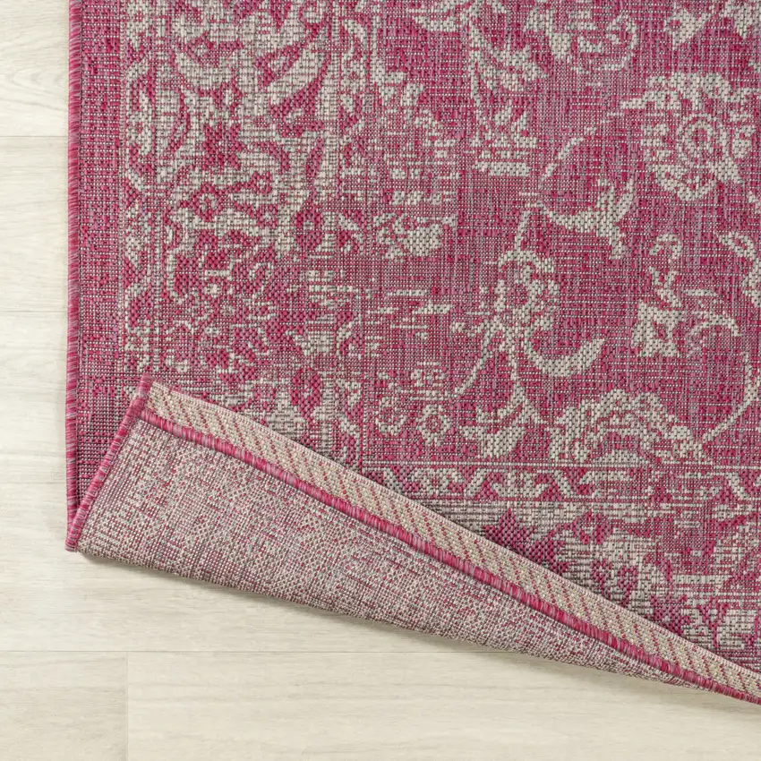 10' Fuchsia And Light Gray Medallion Indoor Outdoor Runner Rug Photo 8