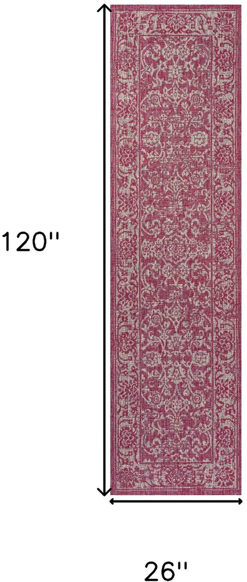 10' Fuchsia And Light Gray Medallion Indoor Outdoor Runner Rug Photo 5