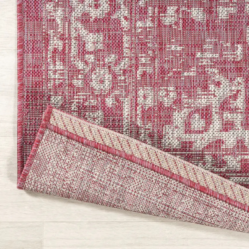 10' Fuchsia And Light Gray Medallion Indoor Outdoor Runner Rug Photo 9